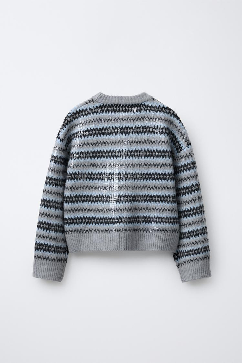 ZARA ЖАККАРДОВЫЙ СВИТЕР С ПАЙЕТКАМИ, ПОЛОСКИ