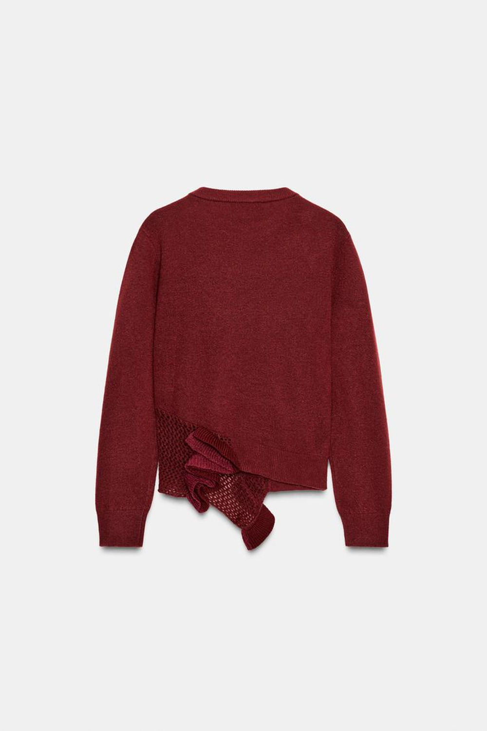 ZARA СВИТЕР ИЗ РЕЛЬЕФНОГО ТРИКОТАЖА С ЦВЕТАМИ, БУРГУНДИ