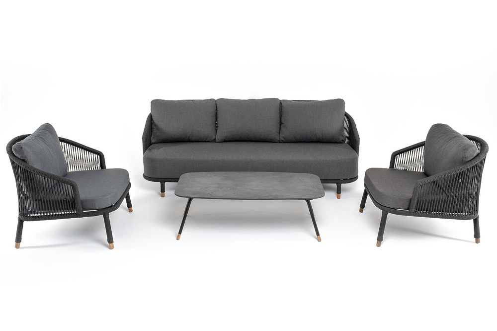 "Верона" лаунж-зона 5-местная плетеная из роупа (веревки), каркас алюминиевый темно-серый, роуп темно-серый