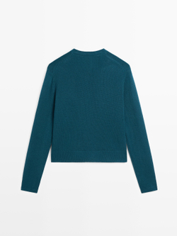 Massimo Dutti Трикотажный кардиган из 100% шерсти с обтяжными пуговицами, синий