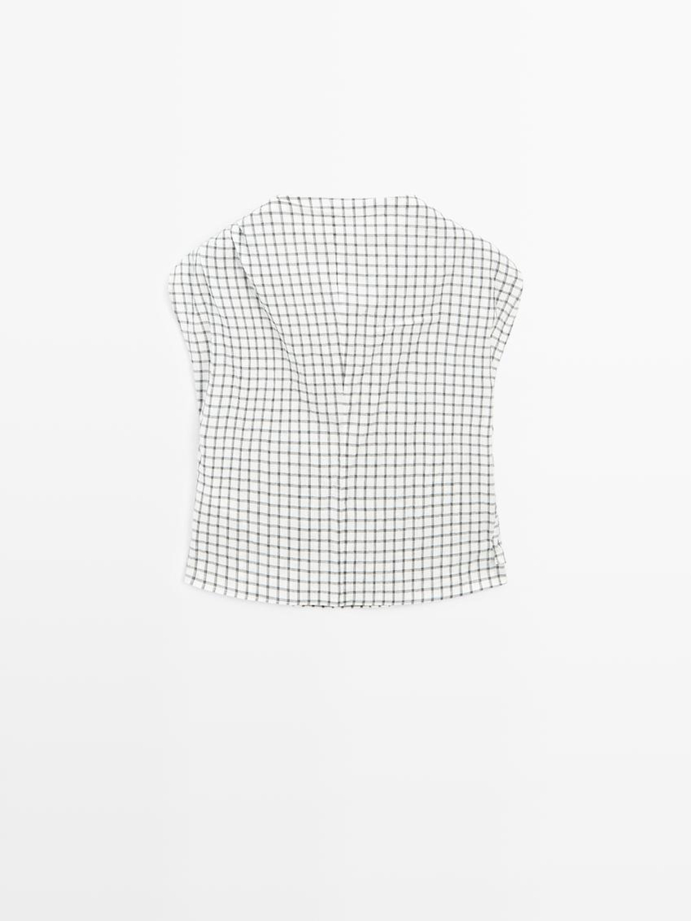 Massimo Dutti Топ в клетку со сборкой, белый