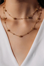 Колье двойное "QUIET LUXURY" с алмазными шарами в золочении