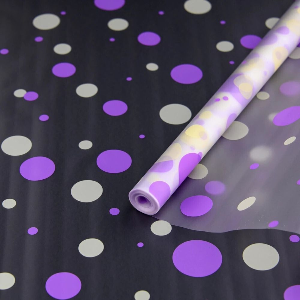 Пленка мат-я &quot;Конфетти&quot; 60см*200гр СИРЕНЕВЫЙ/КРЕМ