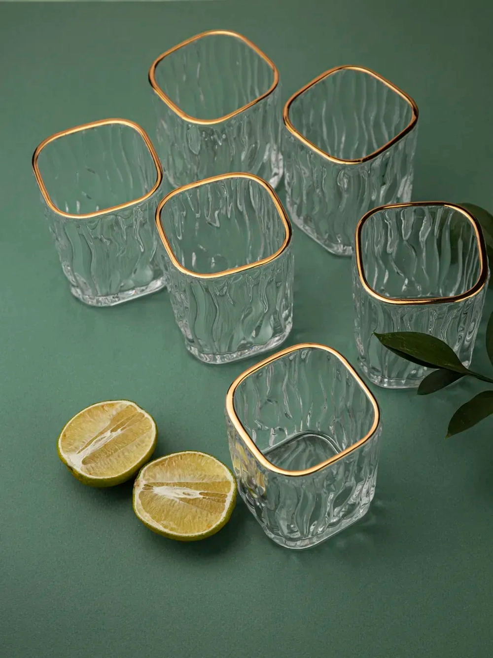 Набор бокалов под дерево, 200 мл. 6 шт. золотая кайма