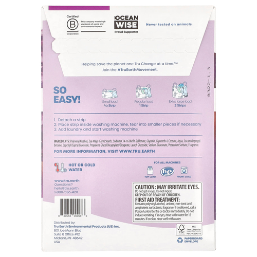Tru Earth, Eco-Strips®, ультраконцентрированное средство для стирки, сиреневый бриз, 32 полоски