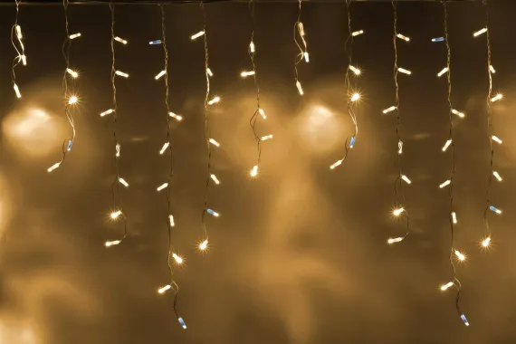 Светодиодная бахрома 144 теплых белых LED ламп, 3*0.9 м., 220В, мерцание, белый провод ПВХ, Teamprof (TPF-i3*0.9F-CW/WW)