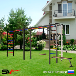 Уличная шведская стенка Sv Sport рукоход х 2 У53400 (Турник/Брусья/Скамья/Деревянные/Канат/кольца/лестница)