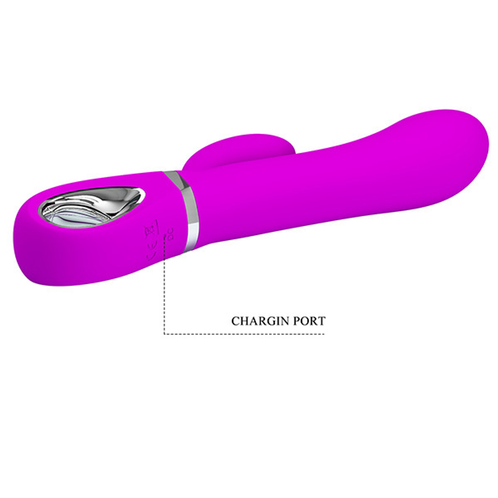 Лиловый вибратор-ротатор 19,6см с клиторальным отростком Pretty Love Ternence BI-014620