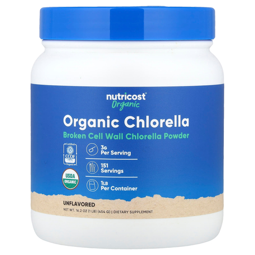 Nutricost, органический порошок хлореллы, без добавок, 454 г (16,2 унции)