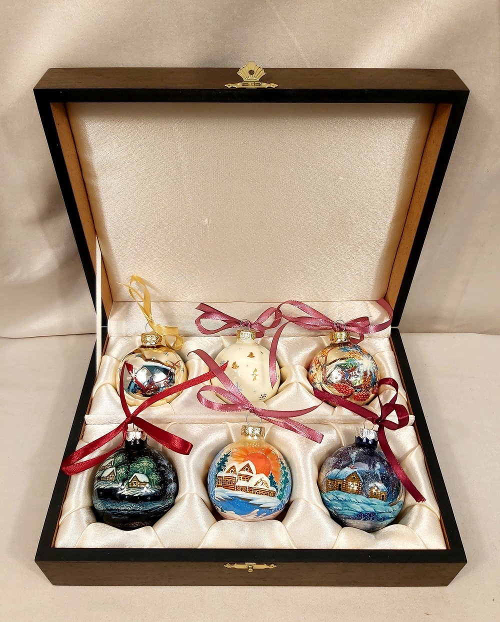 Набор елочных шаров с ручной росписью Палех  №11