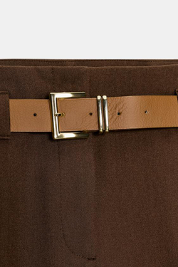 ZARA БРЮКИ С ОТВОРОТАМИ И РЕМНЕМ, КОРИЧНЕВЫЙ