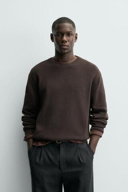 ZARA ДЖЕМПЕР ЖЕМЧУЖНОЙ ВЯЗКИ, ШОКОЛАДНЫЙ