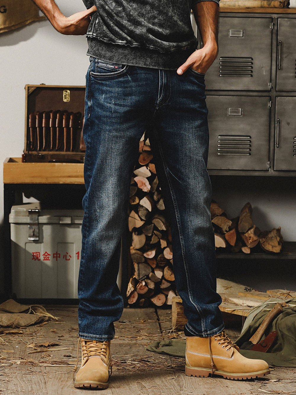 Американский классический ретро 15 унций тяжелые осенние джинсы мужские прямые каменные шлифовальные стирание старые повседневные длинные брюки
