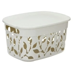 Коробка ФЛОРА 5,5л с крышкой белый ротанг 0,155*0,205*0,28 м (комплект 15 шт)