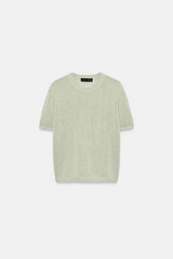 ZARA ТРИКОТАЖНЫЙ ТОП С КОРОТКИМИ РУКАВАМИ, СЕРЫЙ