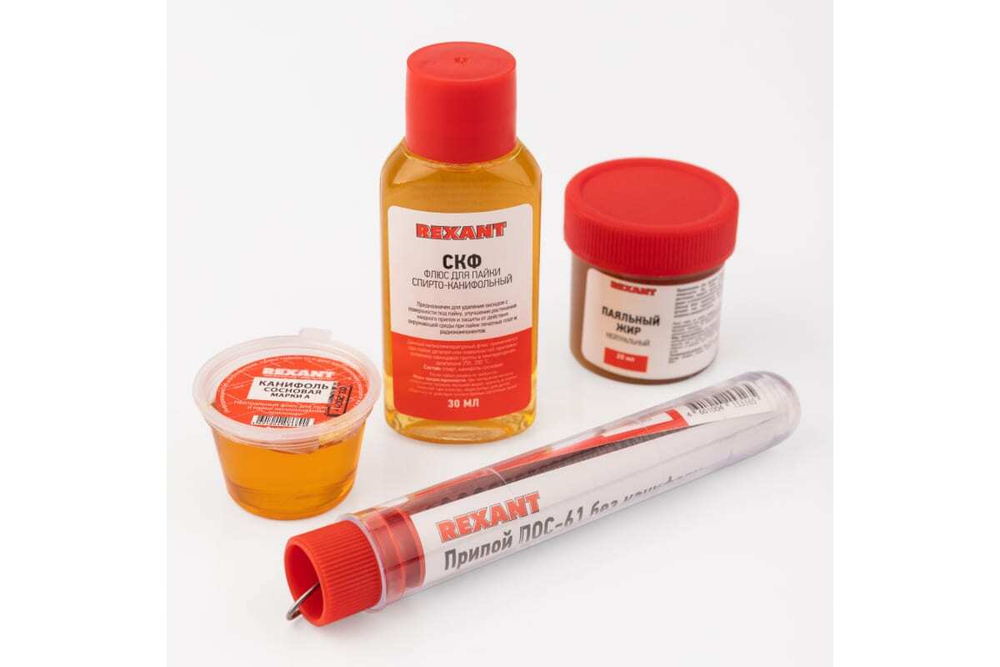Набор для пайки К4 припой, канифоль, паяльный жир, флюс СКФ REXANT 09-3744