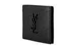 SAINT LAURENT CASSANDRE Crocodile Pattern Cow Leather Bifold Wallet Unisex Black
