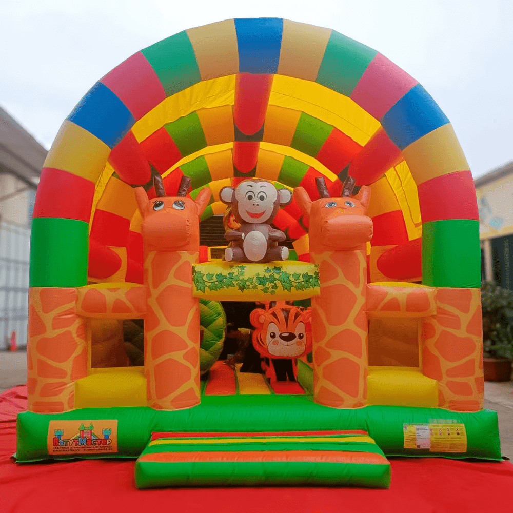 Коммерческий надувной батут «Страна Сафария 2» с крышей и высокими горками, 10x5x5 м