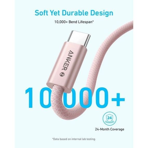 Кабель Anker Zolo Fast Charging USB-C - USB-C 240W 0.9 м (A8060H21) White