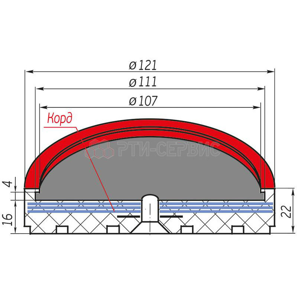 Резиновая накладка (РТИ-СЕРВИС 1027К) для подъемников "JAB", кордированная