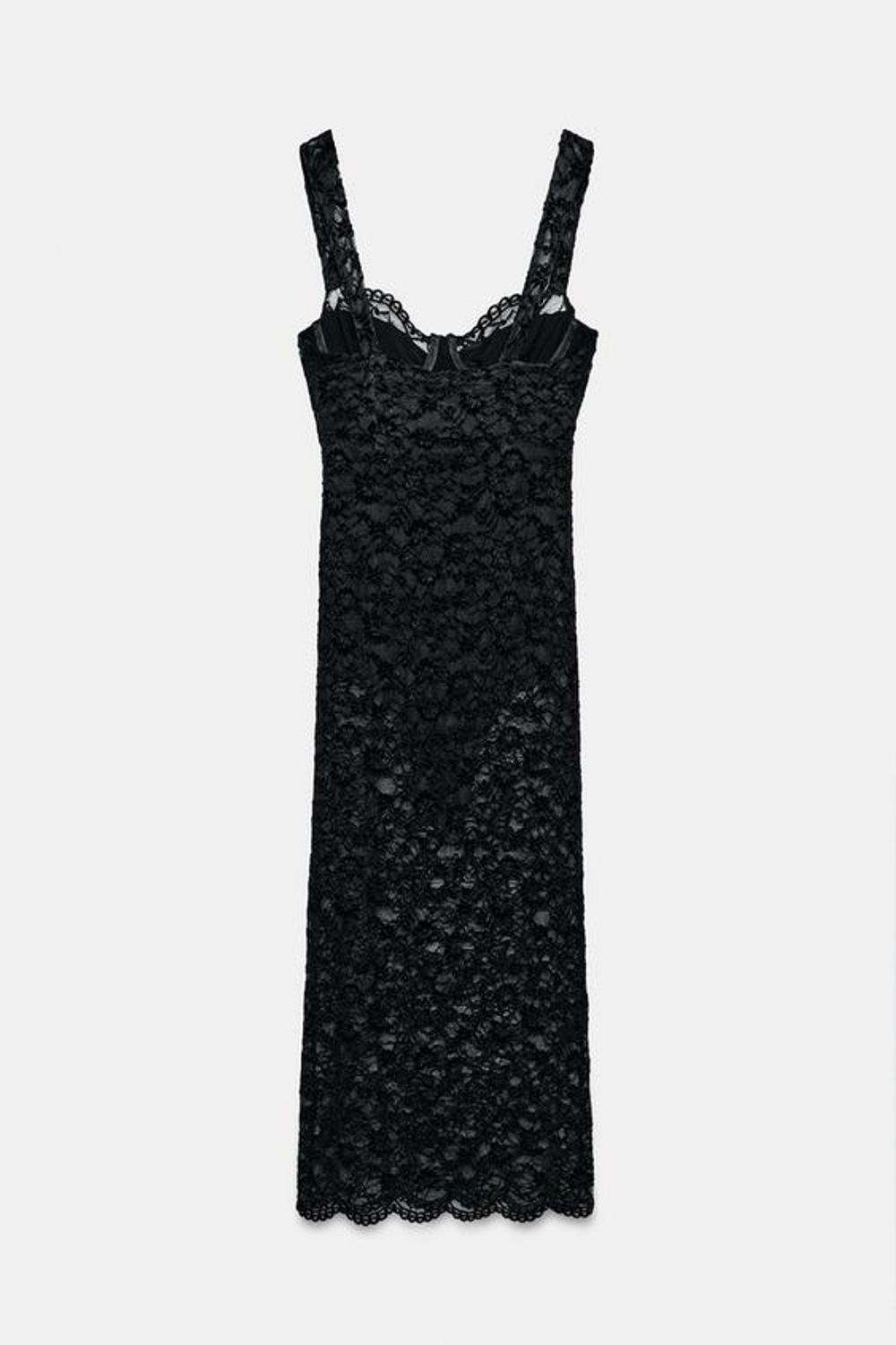 ZARA КРУЖЕВНОЕ ПЛАТЬЕ МИДИ, ЧЕРНЫЙ