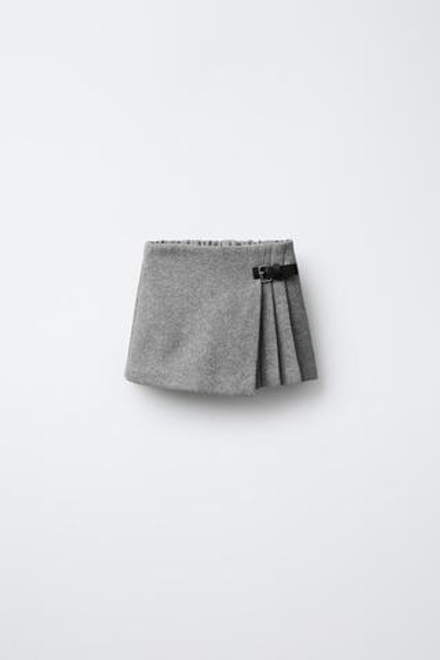 ZARA ЮБКА-ШОРТЫ С ПРЯЖКОЙ, СЕРЫЙ МЕЛАНЖ