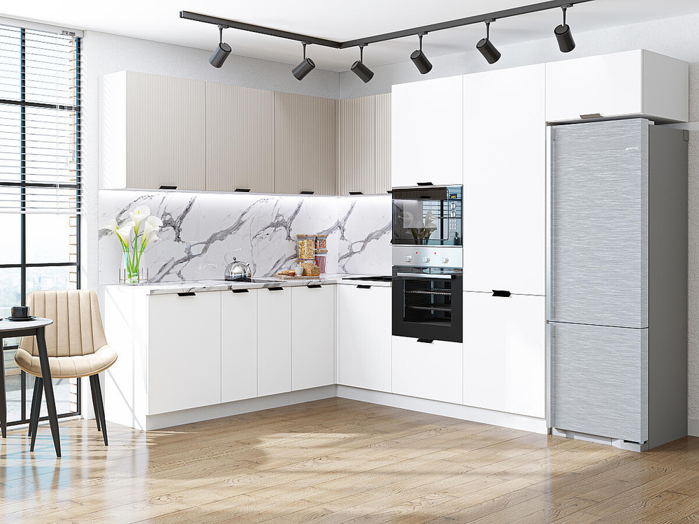 Угловая модульная кухня Евро Лайн-03 Белый/Агат - Белый 2140*2150/2800*600