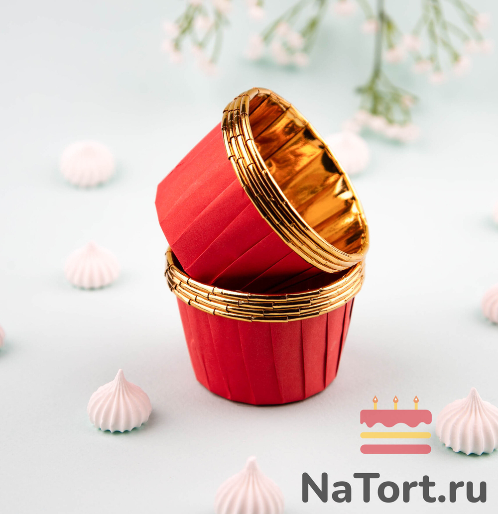 Формы бумажные с ламинацией «Маффин» 50х40 мм (Золото + красный) 50 шт
