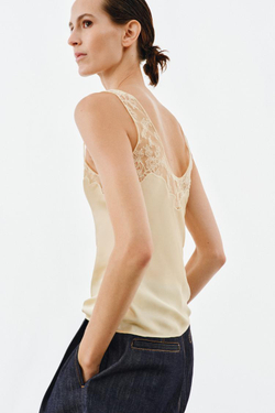 ZARA АТЛАСНЫЙ ТОП С КРУЖЕВОМ — ZW COLLECTION, ЖЕЛТЫЙ