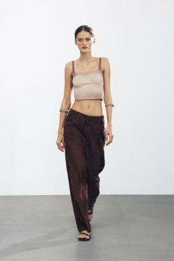 ZARA УКОРОЧЕННЫЙ ТОП В РУБЧИК, СЕРОВАТО-КОРИЧНЕВЫЙ