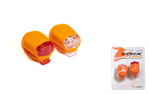 Фонари TRIX передний/задний, 2 суперъярких диода, 3 режима, крепеж на руль/подседельный штырь, батарейки в комплекте, силикон, оранжевый