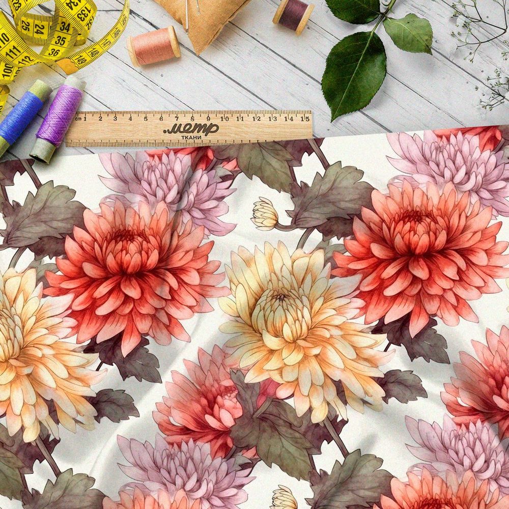 Ткань премиум интерлок золотая хризантема