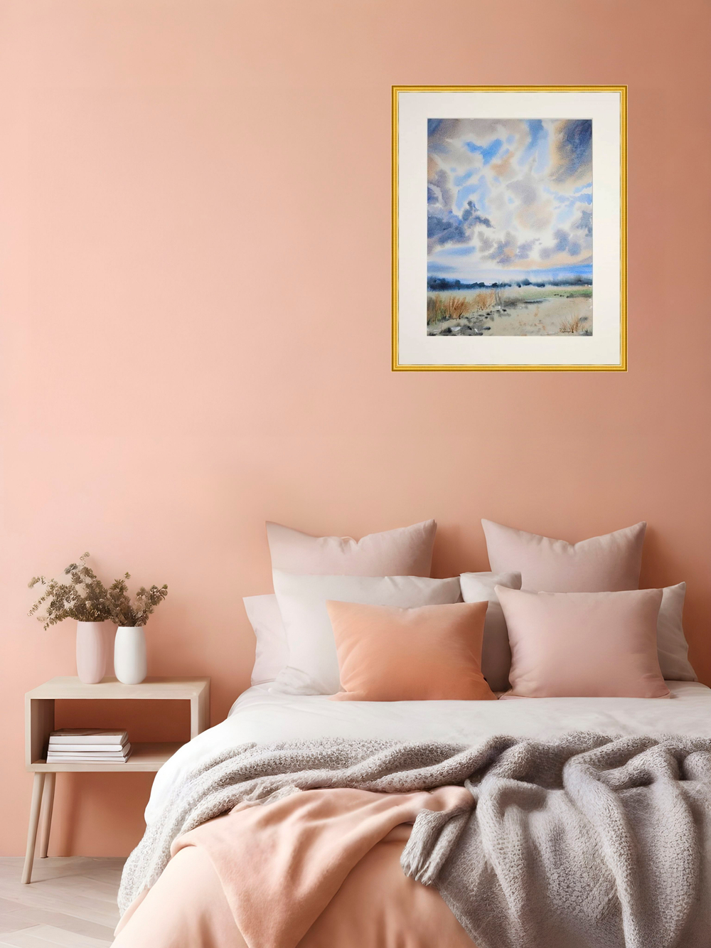 Картина авторская акварельная в паспарту 40х50 см на стену для интерьера "Смотря в небо"