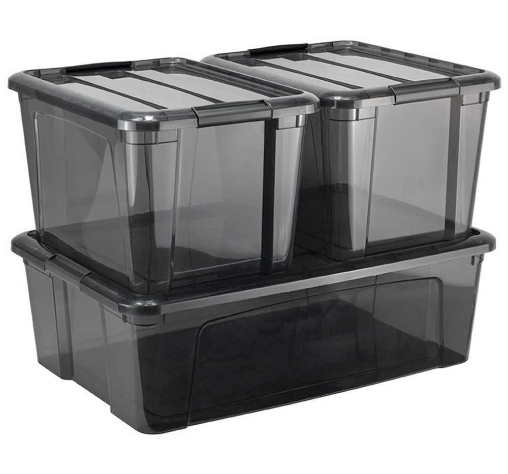 Ящик для хранения с замками КИП 15,5 л 375x285x230 чёрный прозрачный