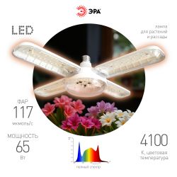 Фитолампа для растений светодиодная ЭРА GREEN LINE ФИТО-65W-PFR-E27-GR 5-ти лепестковая полного спектра 65 Вт Е27 | Фитолампы Е27