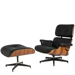 Кресло Eames Lounge с оттоманкой, черная кожа