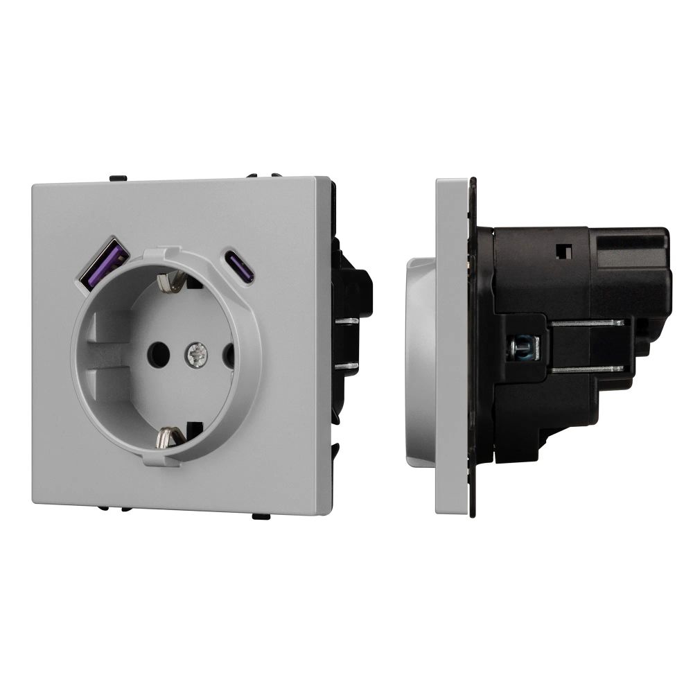 Механизм розетки с USB зарядкой SCT-NOBE-MUAC-SFPL-IS (230V, 16A) (Arlight, Никель) 059445