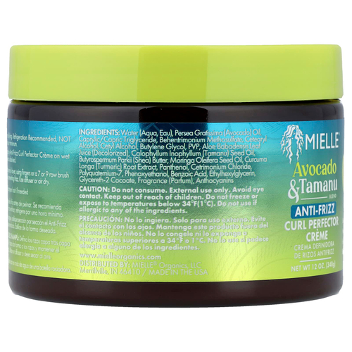 Mielle, крем для вьющихся волос, против пушения, авокадо и таману, 340 г (12 унций)