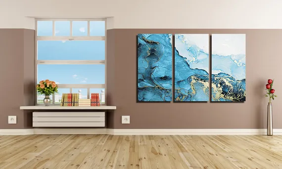 Модульная картина "Мрамор голубой с золотым"