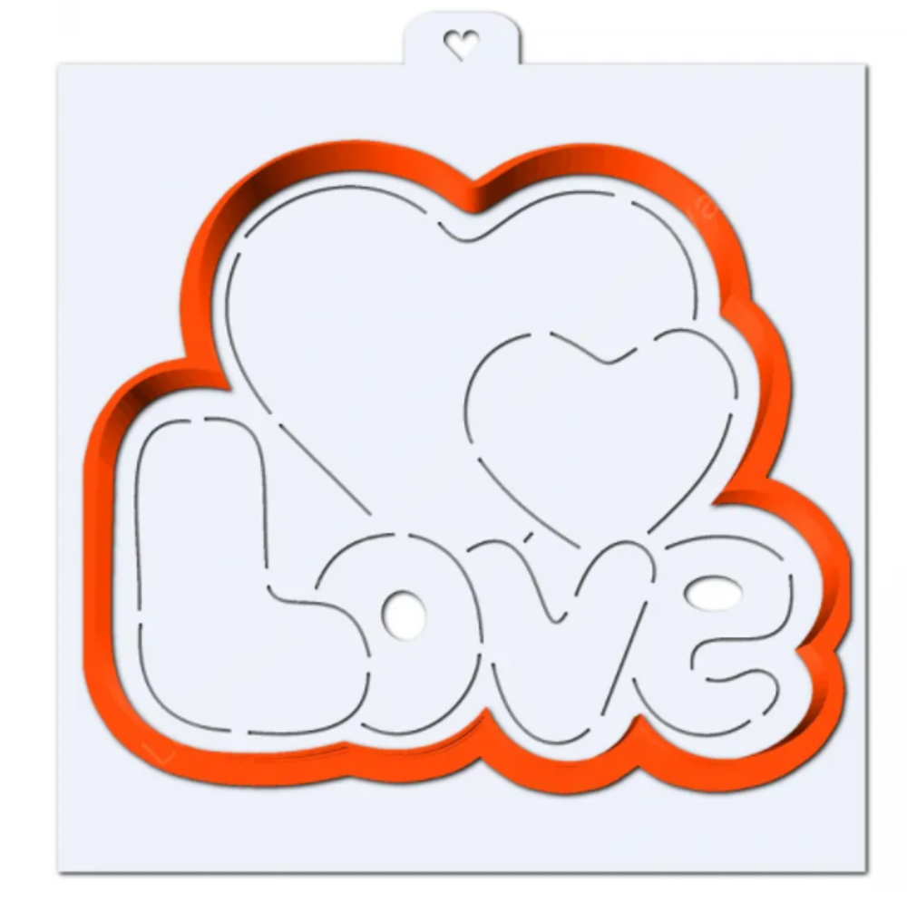 Вырубка + трафарет Love с сердцами, 12*10 см