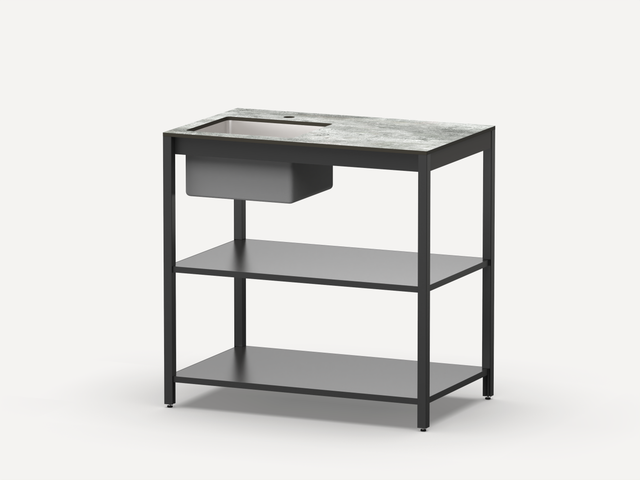 Стол разделочный с мойкой Lounge B-02S-L, 90 см, черный/серый каспий