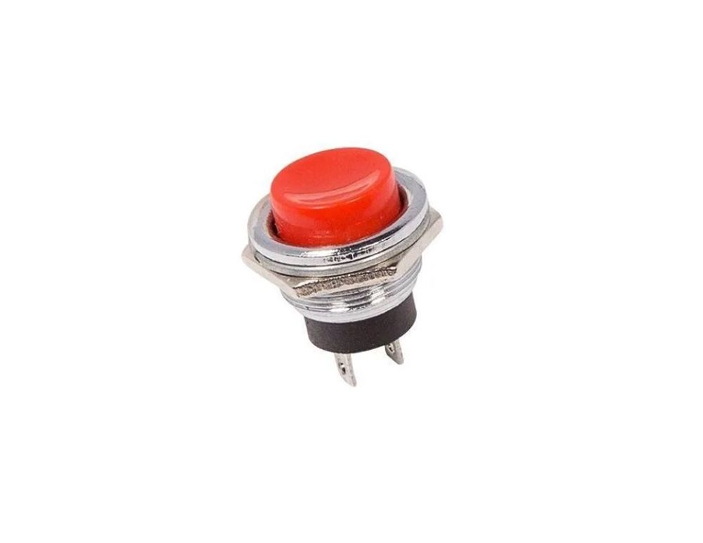 Выключатель-кнопка металл 220В 2А 2с ON-OFF d16.2 красная (1 шт.)