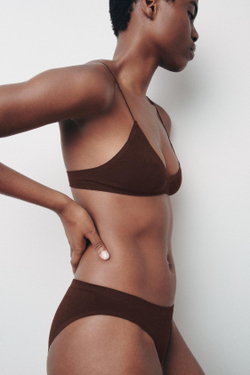 ZARA БЮСТГАЛЬТЕР SEAMLESS С БРЕТЕЛЯМИ, КОРИЧНЕВЫЙ