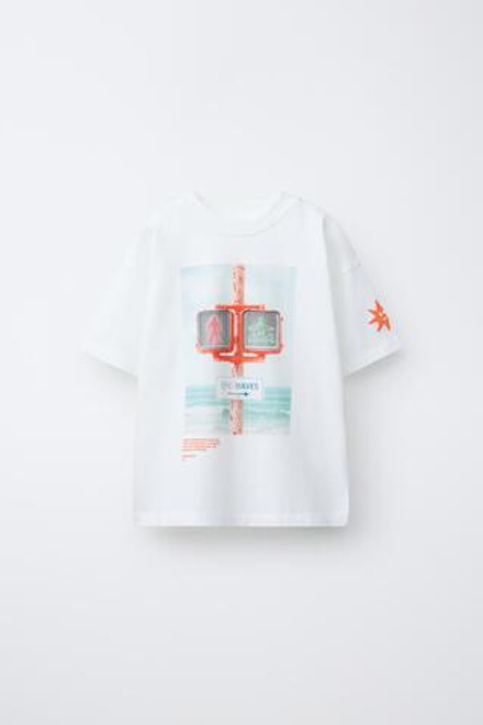 ZARA ФУТБОЛКА С ФОТОПРИНТОМ "СВЕТОФОР", БЕЛЫЙ