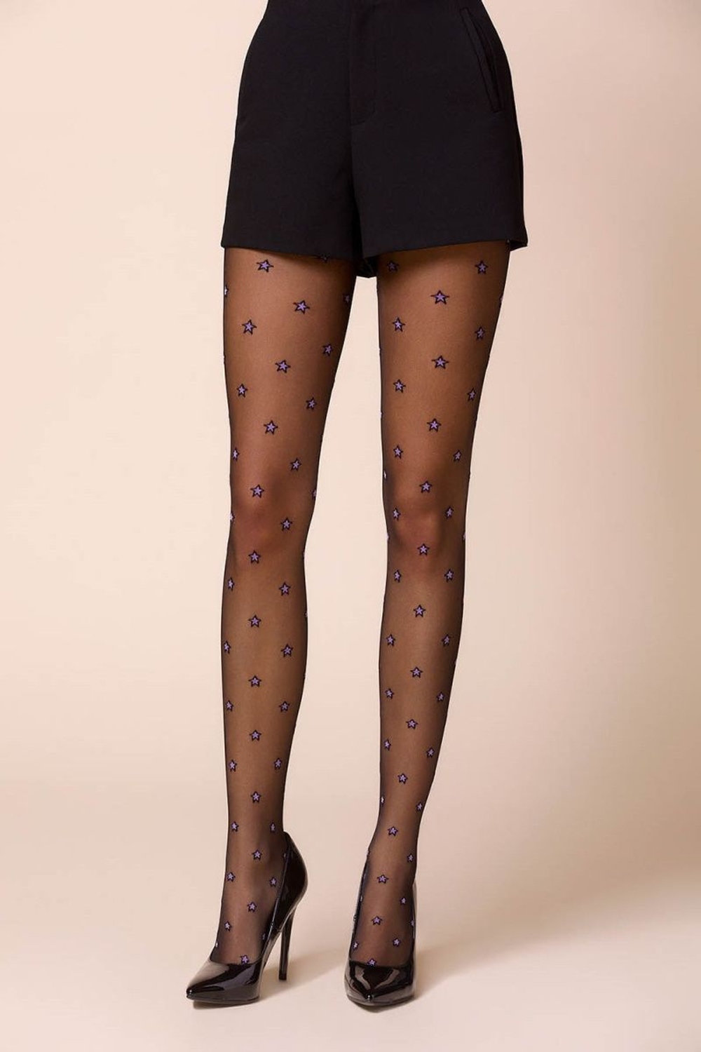 Черные колготки Stars с цветными звездочками (Размер: 3 размер) (Цвет: ярко-розовый)