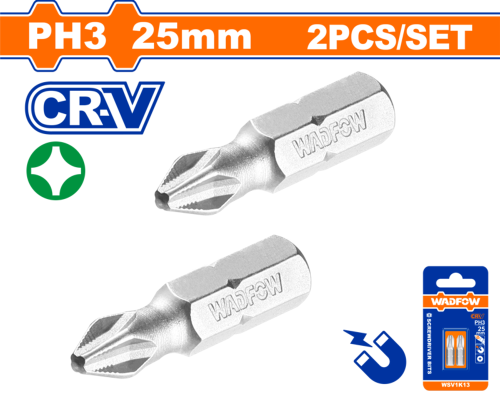 Бита 2 шт PH3x25 мм (400/800) WADFOW WSV1K13