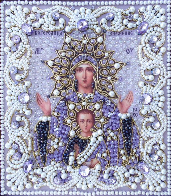 ЖС-12-ЗФ Набор для вышивания хрустальными камнями Богородица Знамение (сиреневый)