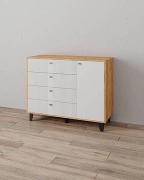 Комод КАТРИН-13 дуб крафт золотой / МДФ карбон фарфор