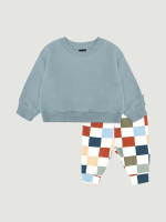 Комплект Mjölk Свитшот Пыльный голубой/Штанишки Шахматы