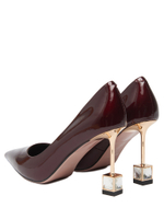 Женские кожаные бордовые туфли с авторским квадратным каблуком